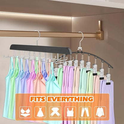 2 Pack Legging Organizer & Bra Hanger, Space Saving Underwear and Pants Storage Hangers max Holding 30 Clothes, Multipurpose Hangers for Shorts,Hats(Color:Black+Silver)