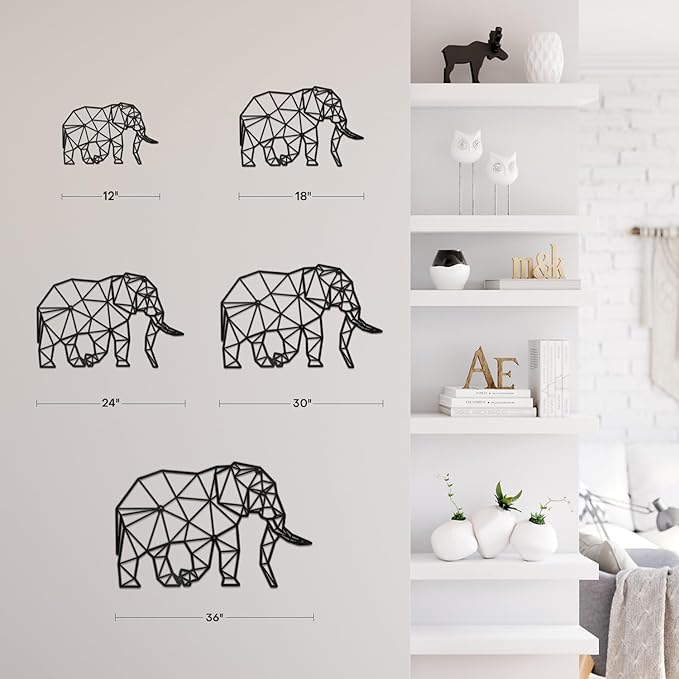 SIGNLEADER Metal Wall Art Decor Pregnant Elephant Modern Abstract Wall Sculpture Hangings Home Decoration for Living Room, Bedroom, Bathroom, Kitchen, Outdoor - 36" Black