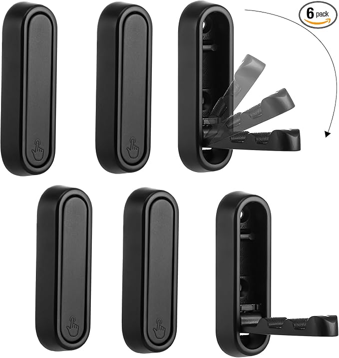 Dntorx Folding Coat Hooks, 6 Pcs Foldable Black Wall Hooks Heavy Duty Foldable Hook Bathroom Towel Hooks Robe Hooks Wall Mounted for Hanging Coat Towels Clothes Hat Bags Keys