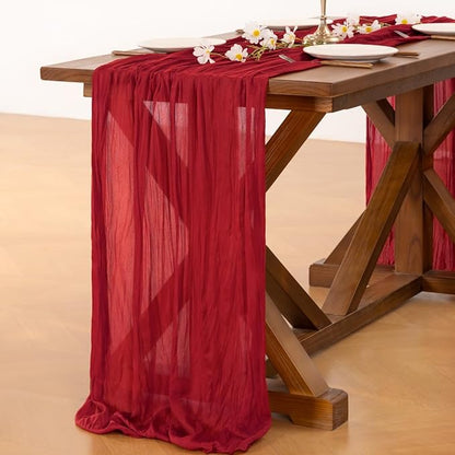 Socomi 3pcs Red Valentine's Day Cheesecloth Table Runner Boho Rustic Gauze 120 inch 10FT Cheese Cloth Runner for Wedding Party Baby Shower Birthday Home Decor Holiday Decorations