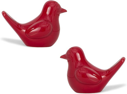 Artconal Small Red Bird Statue Ceramic 2-Piece Set, 4½ inch Cute Knick Knack for Home Office Shelf Desk Decor
