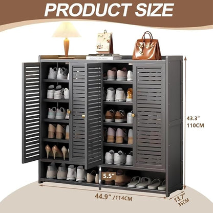 7-Tier Bamboo Shoe Cabinet,Shoe Storage Cabinet with Shelves, Large Shoe Cabinet with Doors,Shoes Rack Organizer for Entryway, Hallway, Living Room