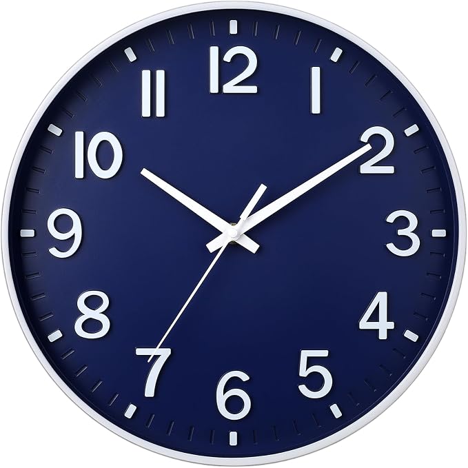 HZDHCLH Navy Blue Wall Clocks Battery Operated,12 inch Silent Non Ticking Modern Wall Clock for Living Room Bedroom Kitchen Office Classroom Decor