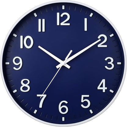 HZDHCLH Navy Blue Wall Clocks Battery Operated,12 inch Silent Non Ticking Modern Wall Clock for Living Room Bedroom Kitchen Office Classroom Decor