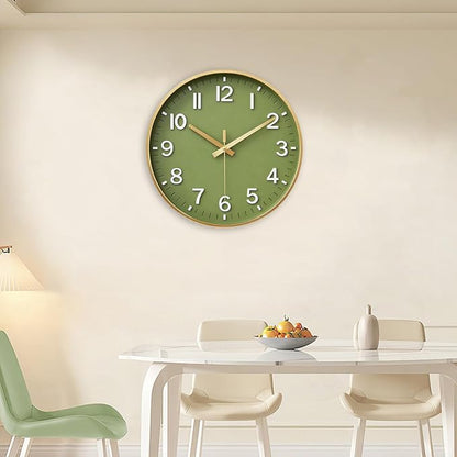 HZDHCLH Wall Clocks Battery Operated,Wall Clock Green Gold,8 inch Wall Clock Silent Non Ticking Modern 3D Numbers for Kitchen Bedroom Living Room Office Classroom Decor