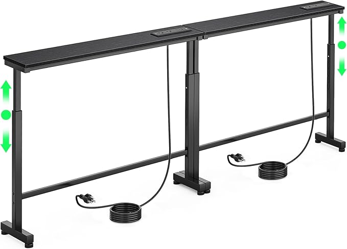 Dicasser 2 Pack Narrow Console Sofa Table with Adjustable Height (22"-33") & 2 Power Outlets, Skinny Behind Couch Table for Living Room Entryway Hallway, 79" L x 7" W x 33" H (Black)
