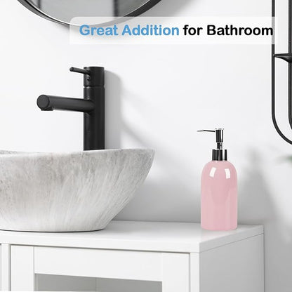 Natheeph 14OZ Ceramic Soap Dispenser Ceramic Soap Pump Dispenser Can Fill Liquid for Bathroom/Kitchen (Pink)