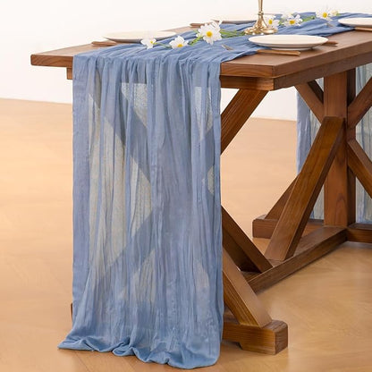 Socomi 6pcs Dusty Blue Valentine's Day Cheesecloth Table Runner Boho Rustic Gauze 120 inch 10FT Cheese Cloth Runner for Wedding Party Baby Shower Birthday Home Decor Holiday Decorations