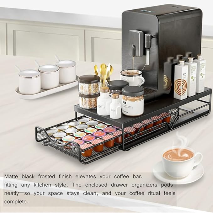 Coffee Pod Drawer Organizer for Nespresso Vertuo Pods, Holds 40 Large or 60 Small Capsules, Acrylic Coffee Pod Holder with Smooth Pull-Out Drawer, Anti-Slip Clear Storage Rack