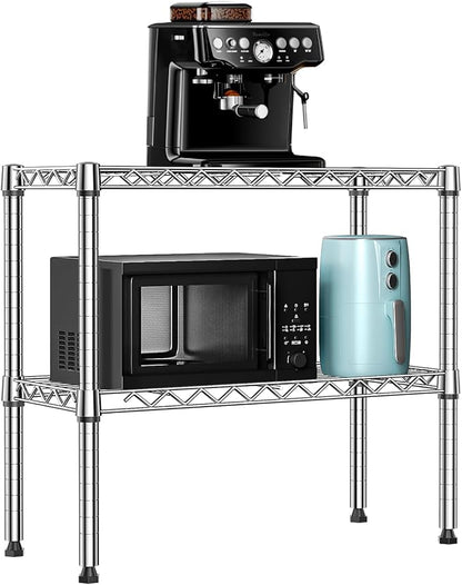 MZG 220 lbs 2 Tier Storage Rack Metal Wire Shelving Unit, Storage Standing Household Shelf Organizer for Laundry Bathroom Kitchen Pantry Closet Garage Utility Room, Chrome 11.8" D x 27.6" W x 23.4" H