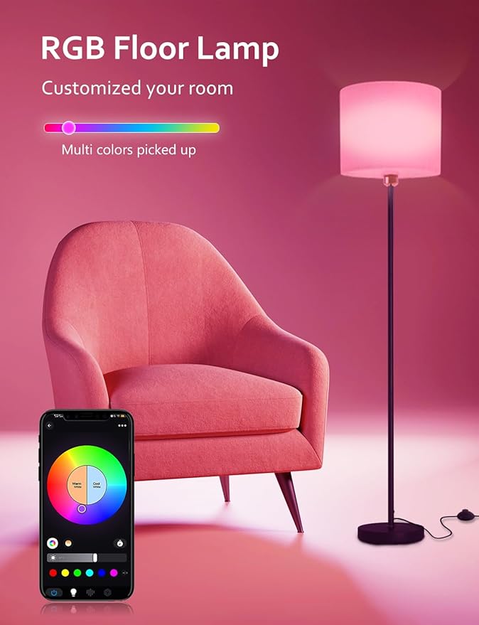 YHW Floor Lamps for Living Room Compatible with Alexa Google, Standing Lamp Tall Lamps for Living Room Bedroom Office Classroom Dorm Room. (Pink)