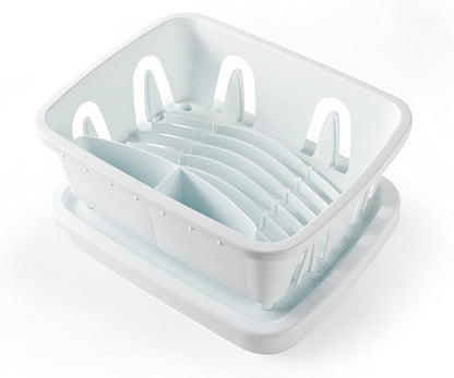 Camco RV Mini Dish Drainer & Tray - Features a Sloped Drain Tray Design, Heavy-Duty Construction - Ideal for Small Spaces, Apartments, Boats, and More -9.5"L x 11.7"W x 4.75"H - White (43511)