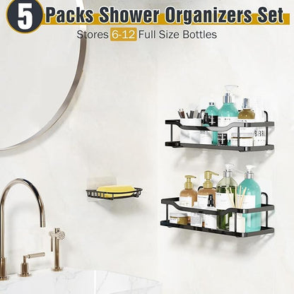 OMAIRA 3-Pack Shower Caddy with Soap Holder, Adhesive Rustproof No-Drill Strudy Loading Inside Shower Organizer Shelves Rack Storage Bathroom Organization for Smooth Wall Glass Tile, Black (X-Large)
