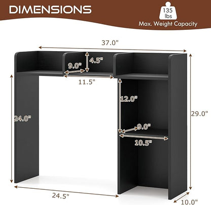 Tangkula Desktop Bookshelf, Countertop Storage Hutch with Shelves for Computer Desk, Desk 3-Tier Display Rack, Multipurpose Wood Desktop Hutch Storage Organizer for Dorm Office (Black,5 Shelves)