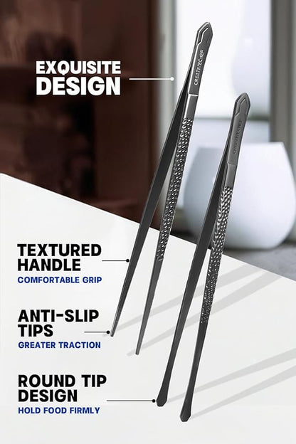 CREATIVECHEF Culinary Tweezers | High Precision Titanium Tweezer Set | 6pcs Cooking Tweezers in a Beautiful Box | Cooking Decorative Chef Tools | Food Styling | Plating & Cooking | Lightweight version