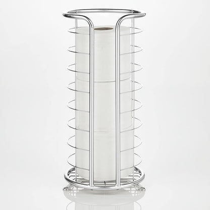 mDesign Metal Free Standing Toilet Paper Organizer Stand - 3 Rolls of Jumbo Toilet Tissue Storage - Bathroom Decor Accessory for Under Sink, Vanity, and Inside Cabinet Shelf - Omni Collection, Chrome