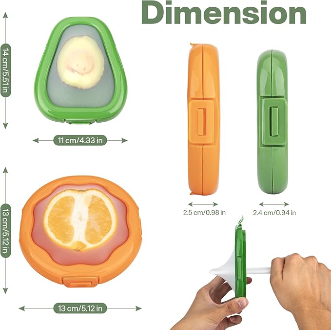 Reusable Avocado Food Saver and Orange Fruit Containers - Fridge Pods Storage Box Made of Silicone for Your Vegetables and Fruits like Onions, Tomatos and Lemons (4 PCS)