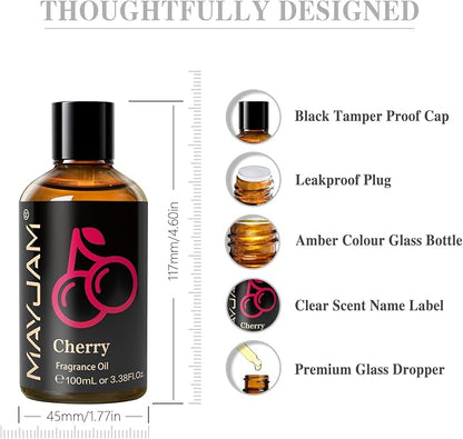 MAYJAM 100ML/3.38FL.OZ Cherry Fragrance Oils with Glass Dropper, Essential Oils for Diffusers for Home, Long Lasting Scented Oils for Diffusers Soap Candle Making