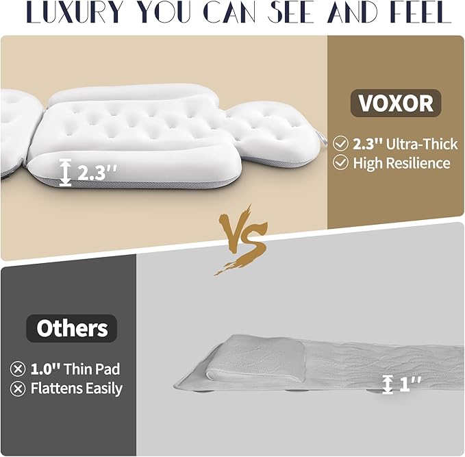 Full Body Bath Pillow for Bathtub, Thick Bathtub Cushion, Luxury Tub Pillow for Bath for Headrest Neck and Back Support White 60" x 16"