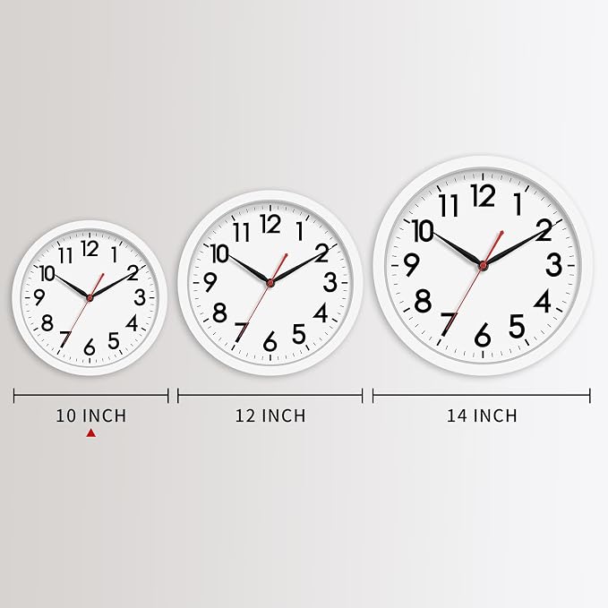 AKCISOT Wall Clock Silent Non Ticking Modern Wall Clocks Battery Operated 10 Inch, Analog Small Classic Clock Decorative for Bedroom, Kitchen, Home Office, Bathroom, School, Living Room (White)
