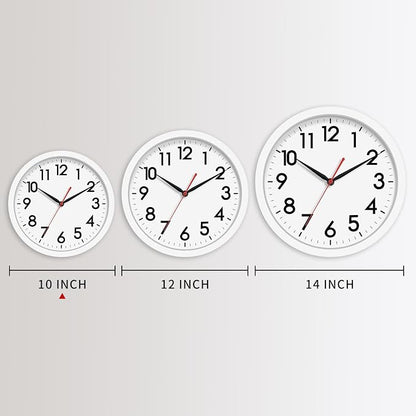 AKCISOT Wall Clock Silent Non Ticking Modern Wall Clocks Battery Operated 10 Inch, Analog Small Classic Clock Decorative for Bedroom, Kitchen, Home Office, Bathroom, School, Living Room (White)