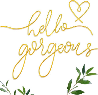 Hicarer Hello Gorgeous Metal Wall Art Decor Minimalist Decoration Metal Hello Gorgeous Decorative Sign for Living Room Office Bedroom Hotel Home Wall Decoration(Gold,Classic Style)