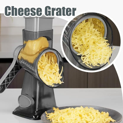 KEOUKE Rotary Cheese Grater Pro 6 in 1 - Shredder Crinkle Slicer Grinder Ice Shaver, Stable Suction, Time-saving Easy Use & Clean, Safe Morden Kitchen Tool for Cheese, Vegetable, Nuts, Chocolate