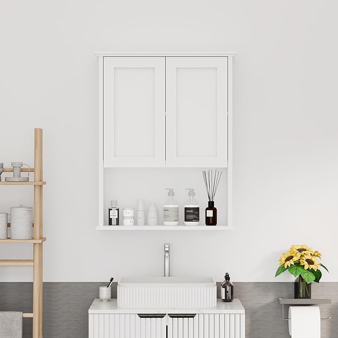 Multi-Purpose Wall Cabinet: Easy-to-Assemble, White Modern Style, 3-Tier Storage. Fits as Kitchen Cabinet, Over-Toilet Cabinet & Bedroom Wall Cabinet