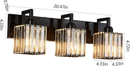 Modern Bathroom Vanity Light 3-Lights Plating Black Vanity Light Crystal Wall Light Bathroom Light Fixtures