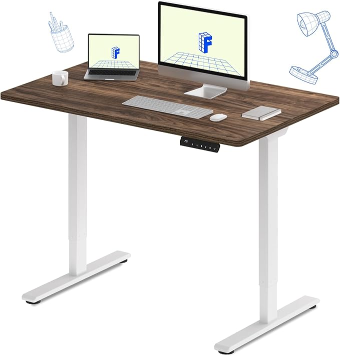 FLEXISPOT E3 Dual Motor Electric Standing Desk 48 x 30 Sit Stand Up Desk, Holds 220 lbs, Adjustable Height w/Memory Presets, One-Piece Brown Wood Grain Desktop & White Frame, Ships in 2 Boxes