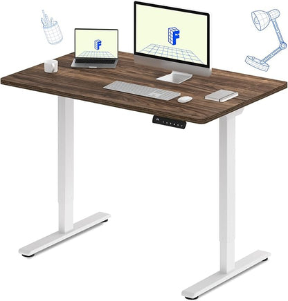 FLEXISPOT E3 Dual Motor Electric Standing Desk 48 x 30 Sit Stand Up Desk, Holds 220 lbs, Adjustable Height w/Memory Presets, One-Piece Brown Wood Grain Desktop & White Frame, Ships in 2 Boxes