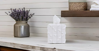 Hymmah Modern Square Tissue Box Cover Holder,Bathroom Accessories Decor Unique Design Tissue Box Cover for Bathroom Vanity Counter Tops Also Great for Bedrooms and Living Rooms