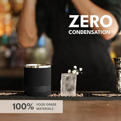 Elemental Recess Lowball Tumbler Set of 2, 10oz Triple Wall Stainless Steel Cup with Non-Shattered Tritan Lid, Insulated Whiskey Glass, Insulated Coffee Tumbler Mug for Hot & Cold Drinks - Black