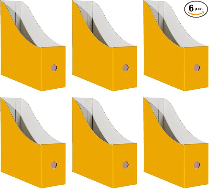Limitliho 6 Pack Cardboard Magazine Holder for Desk, Book Bins for Classroom Library,Office,Home, 10.6" H x 10.2" L x 3.5" W in Magazine File Holder(Yellow)