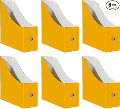Limitliho 6 Pack Cardboard Magazine Holder for Desk, Book Bins for Classroom Library,Office,Home, 10.6" H x 10.2" L x 3.5" W in Magazine File Holder(Yellow)