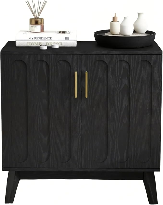 LKTART Black Sideboard Buffet, Small Storage Cabinet with Doors and Shelves for Living,Kitchen