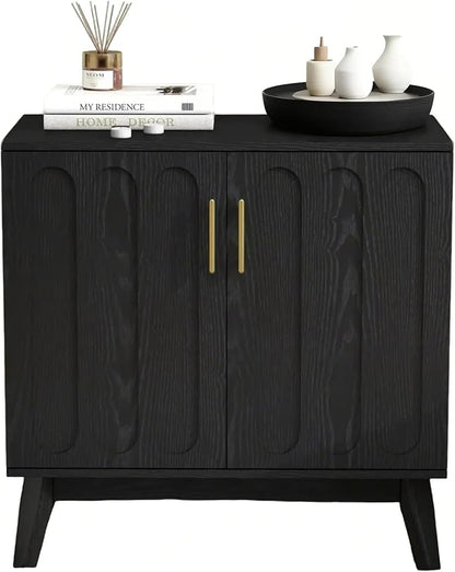 LKTART Black Sideboard Buffet, Small Storage Cabinet with Doors and Shelves for Living,Kitchen