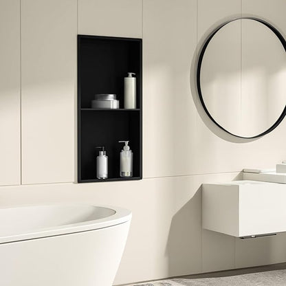 SaniteModar Shower Niche, Stainless Steel Shower Niche 12" X 24" No Tile Needed, Recessed Niche Shower for Bathroom Storage, Matte Black Double (Matte Black, 12x24,Double)