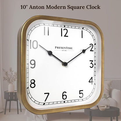 Presentime & Co 10" Anton Vintage Square Clock, Silent No Ticking, Wall & Mantel 2 in 1 Clock, Desk and Shelf Clock, Tabletop Décor, Antique Hamilton Gold
