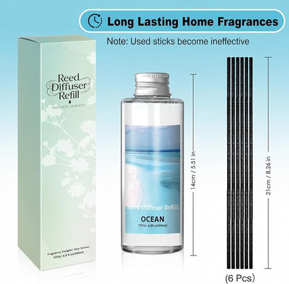 SCENTORINI Reed Diffuser Oil Refill, Ocean Diffuser Oil 6.76 Fl Oz, Natural Scented Essential Oil Refill Long Lasting Summer Home Fragrance for Bathroom Room Spa Aromatherapy Hotel Decor