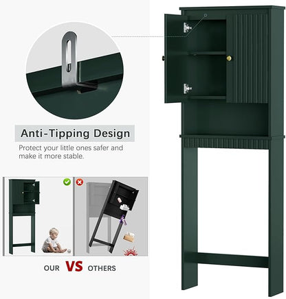 Over The Toilet Storage Cabinet, Over The Toilet Storage with Fluted Door Over The Toilet Cabinet with Adjustable Shelf Above The Toilet Storage Cabinet for Bathroom Organizer, Forest Green