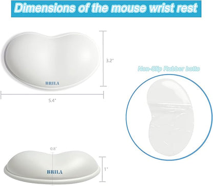 BRILA Ergonomic Silicone Mouse Wrist Rest, Cooling Silica Gel PU Leather Mouse Wrist Support Pad for Office Work and Laptop Computer Gaming (White Leather)