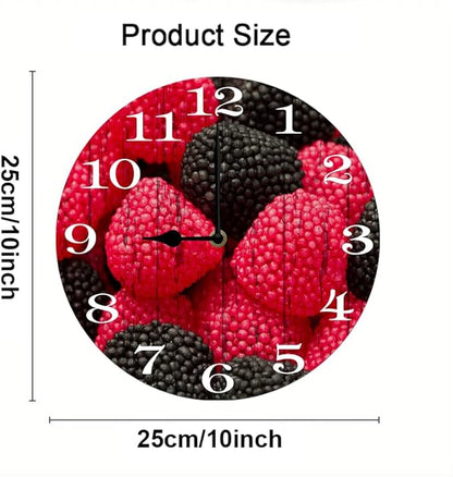 Mulberry Fruit Wall Clock 10 Inch Silent Non Ticking Battery Operated Wooden Modern Office Simple Minimalist Clock Decorative for Kitchen Home Bathroom Living Room