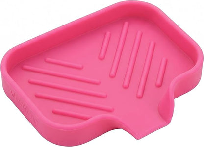 MicoYang Silicone Soap Dish with Drain Spout, Self-Draining Sink Organizer Tray for Bathroom and Kitchen, Sponges, Dispensers and Soap Holder, Non-Slip and Dishwasher Safe, Rose (Compact, 4.9"×3.2")