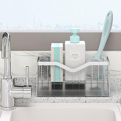 MINGFANITY Kitchen Sink Caddy Sponge Holder, Quick Draining, SUS 304 Stainless Steel Sponge Organizer, Basket for Cleaning and Scrub Tool, Kitchen Sink Brush Caddy Holder