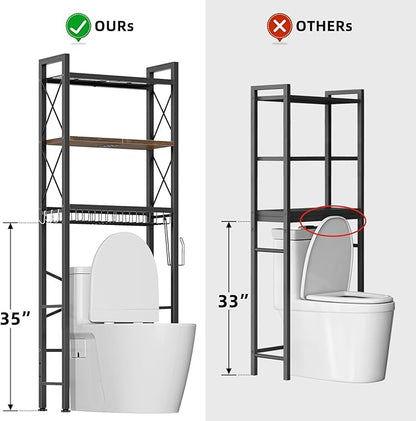 Kalrin Over The Toilet Storage with X Shape Side Guardrail, 3-Tier Over Toilet Storage Rack with Drain Basket, Freestanding Bathroom Organizer for Balcony Laundry, Vintage Brown