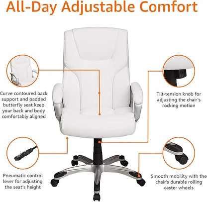 Amazon Basics Executive High Back Office Desk Chair, Adjustable Height, Tilt, Swivel, one Size, White/Pewter