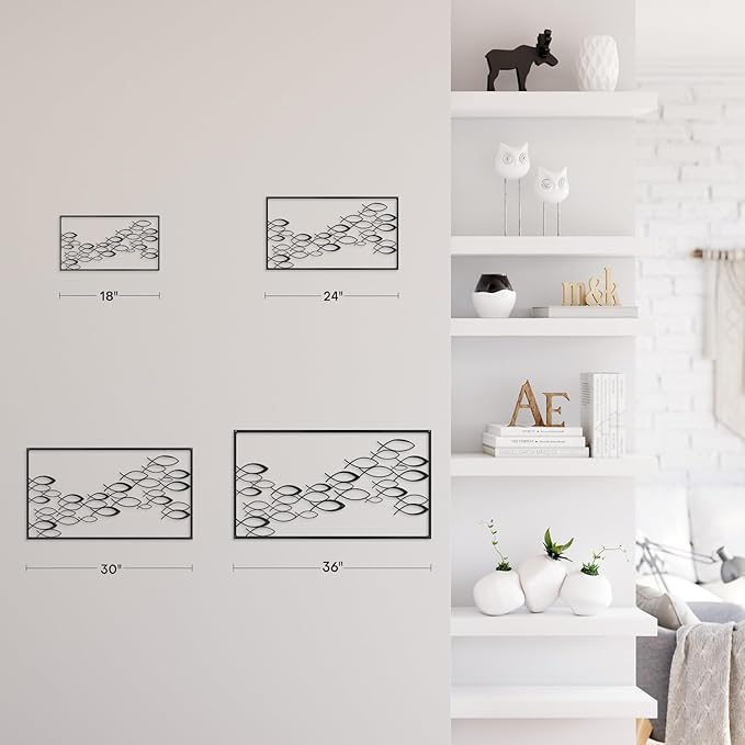 SIGNLEADER Metal Wall Decor Fish School Minimalist Modern Abstract Wall Sculpture Hangings Home Decoration for Living Room, Bedroom, Bathroom, Kitchen, Outdoor - 36" Black