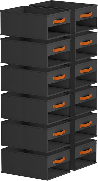 Homsorout Drawer Organizers and Storage - 12 Pack Foldable Pants Organizer with Clear Window & Handles, Fabric Closet Organizer for Clothes, Jeans, Sweaters, Towels, T-shirt, Scarf (Black)