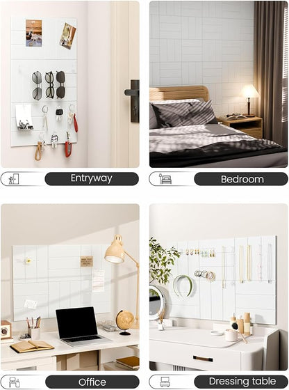 Fluxynara Felt Bulletin Board Tiles -28"x18" with 40 Adhesive Tabs, Cork Board Alternative for Office Decor, Push Pin Board Wall Organizer 6-Pack (Cold White)